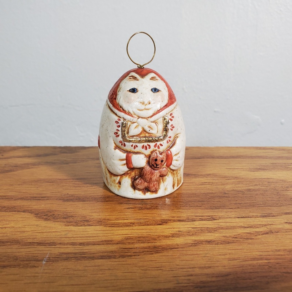 Vintage Salamander Cat Kitten Teddy Bear Egg Shaped Christmas Ornament Bell 1980
